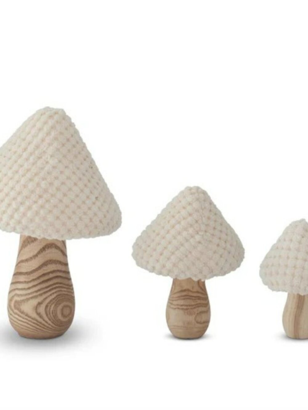 Set of 3 Cream Fabric & Wood Mushrooms NEW